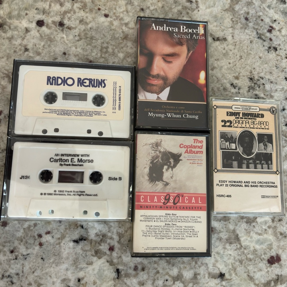 5 VTG Cassette tapes Andrea Bocelli Sacred Arias Radio Reruns Carlton E Morse